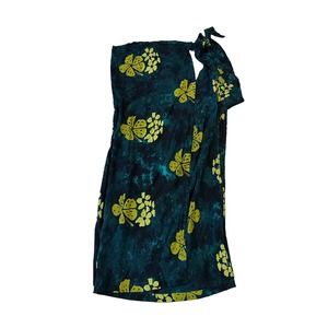 Hawaiian Floral Wrap Blue with Lime Green One Size Made in Hawaii